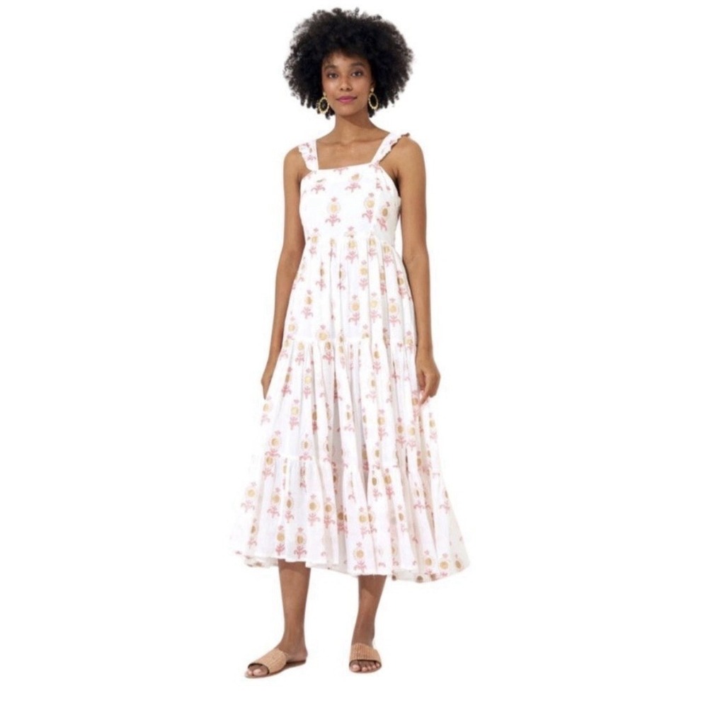 OLIPHANT Crossed Back‎ Midi Dress in Leela Peach Small